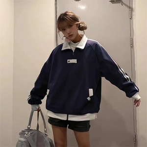 抖音得物品质秋冬美式高街重磅结构拼接织带翻领卫衣夹克外套W113图片