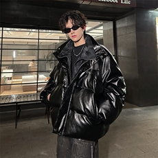 405A美式高街个性金属设计假两件pu皮棉服MY24925-P155控188，男装棉衣，星座405A