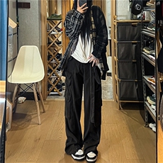 美式复古多口袋做旧工装裤女街头宽松显瘦直筒长裤潮K0202-P45，男装休闲裤，星座308B-1