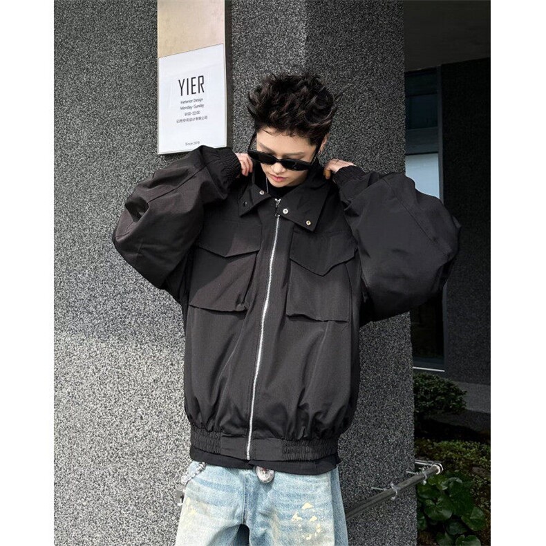 WJ0107-P65 机能风工装外套男美式复古痞帅潮牌宽松立领宽松夹克图片