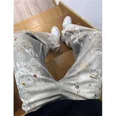 CP1253-P66美式复古蕾丝花纹水洗做旧牛仔裤，男装牛仔裤，电商B323A