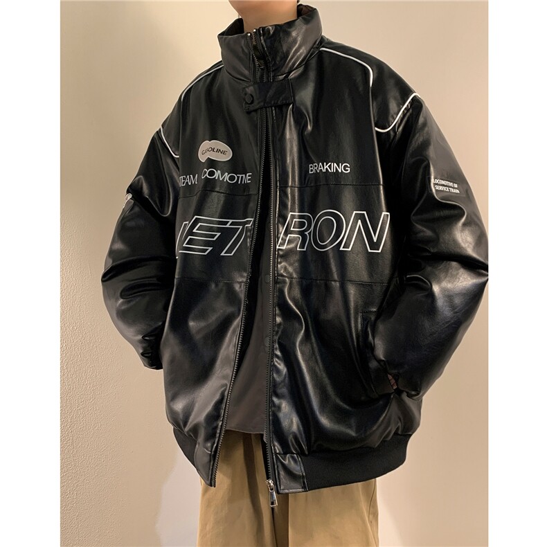 新款美式PU皮棉衣冬季加厚棉服潮牌机车外套ins男 D233 P128图片