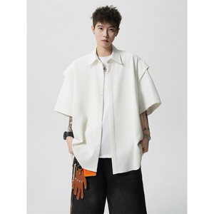 8XL-M假两件垂感冰丝短袖衬衫大码夏季凉感小众设计衬衣DC5003P55图片