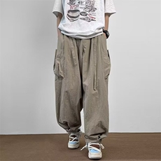 日系复古速干多口袋工装裤男女潮牌宽松阔腿裤情侣裤子A6111-p42，男装工装外套，星座1008