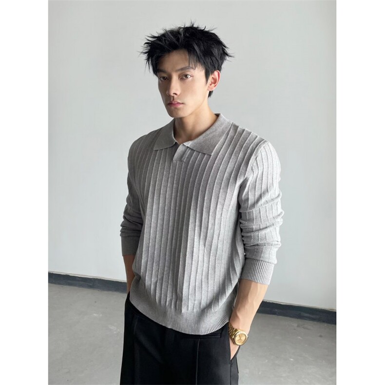 高级感针织Polo衫英伦轻熟翻领纯色亲肤柔软打底毛衣男MYF92,男装T恤,星座516A