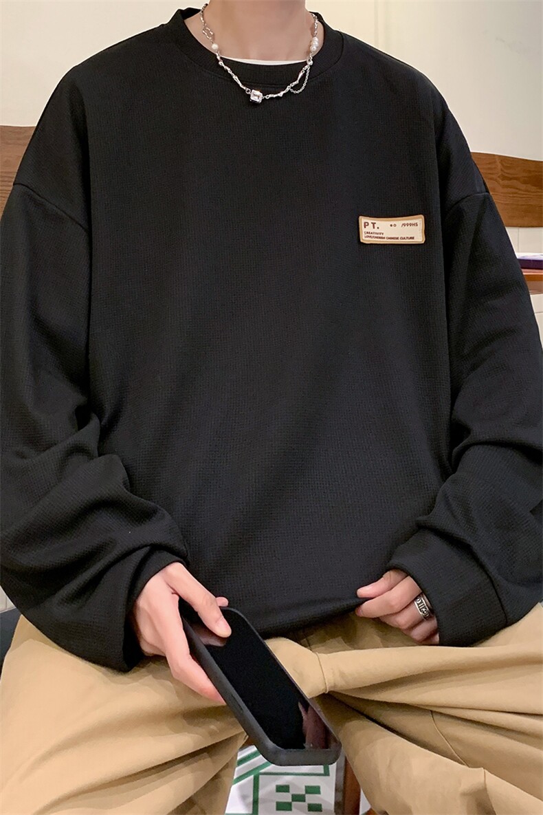 W9017/P35春装新款现货中性风弹弹华夫格T恤卫衣男宽松大码外套,男装T恤,电商A141