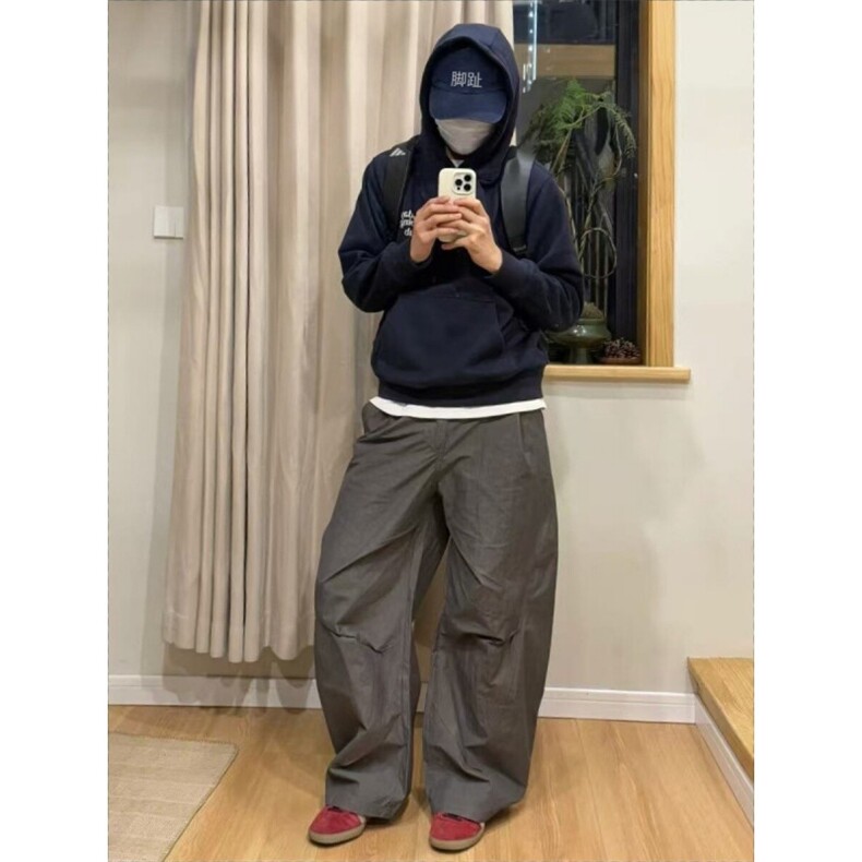 夏季深灰色休闲透气香蕉美式褶皱尼龙休闲工装伞兵裤~K25701批45,男装工装外套,星座1004-6