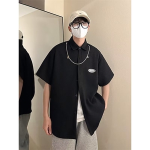 夏季新款衬衫潮流慵懒男方领宽松型衬衫送项链C659P35图片