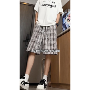 随性潮流休闲百搭五分裤港风高街痞帅复古格子短裤K765TP30控48图片