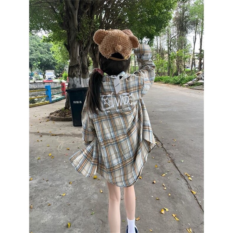 TC504-P48前后印花中长款休闲格子衬衫外套,女装衬衫,星座617A-2
