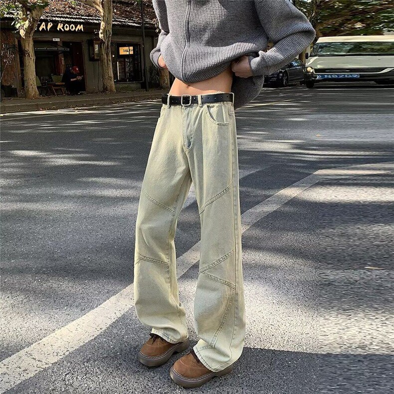 做旧微喇牛仔裤男春秋潮牌复古水洗解构宽松直筒长裤N7088,男装牛仔裤,星座1116A-1（原606A）