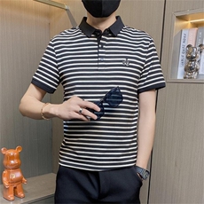 PL042-特P40社会小伙男士短袖T恤夏季薄款帅气带翻领条纹Polo衫，男装Polo衫，电商D310B