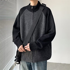 高质量针织开衫男女韩版潮流拼色宽松百搭2024冬ins毛衣MZ638-P66，男装针织衫/毛衣，星座412-3