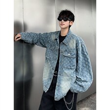 美式复古提花牛仔外套设计感小众休闲百搭夹克上衣潮W035-P62网图，男装工装外套，电商B245