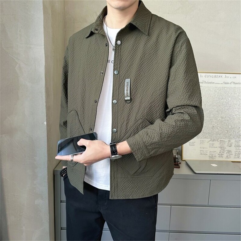 2025春季店主风新款翻领格子工装简约休闲夹克外套男JK152-P110，男装夹克，电商A413