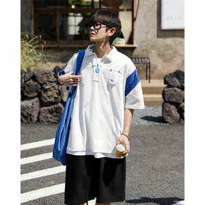 韩版潮流polo衫男短袖拼色2023夏季新款ins宽松学生衬衫W2741-P31图片