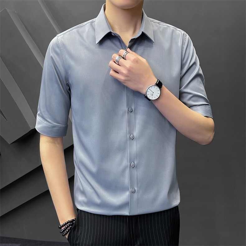 夏季冰丝衬衫男修身潮流五分袖商务高级感白衬衣8315P65控118,男装T恤,电商A355（原A415）