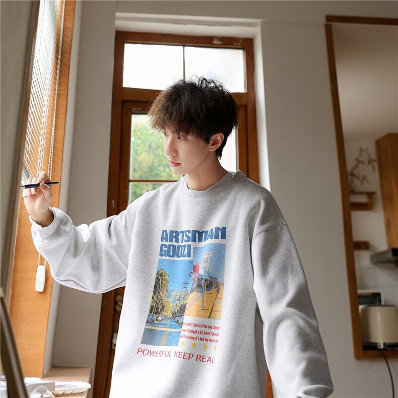 原宿日系百搭气质长袖卫衣新款文艺ins简约时尚慵懒流行潮流，男装卫衣，星座506A