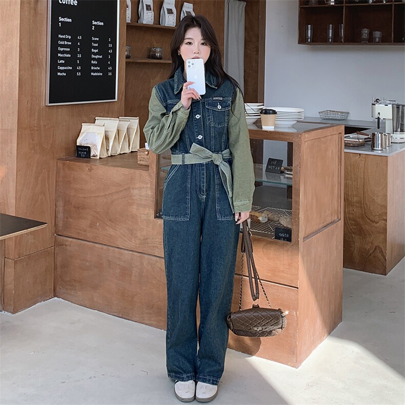 2024春装新款时尚潮流简约气质牛仔通勤连体裤,女装连体裤,浙宝220