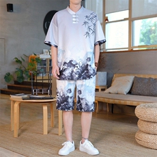 风唐装两件套男装复古盘扣上衣新中式套装，男装休闲套装，星座1206（原A206）