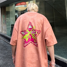 美式高街潮流印花短袖麂皮绒宽松休闲男生T恤JK23272-p45-控58，男装T恤，星座605(原A050)