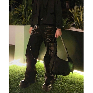 春季美式脏旧水洗微喇牛仔裤男复古痞帅炸街直筒宽松长裤 N4031图片