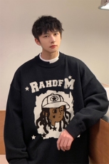 港风秋冬新款宽松圆领假两件拼色男女毛衣M6212P65控78，男装针织衫/毛衣，电商A268A