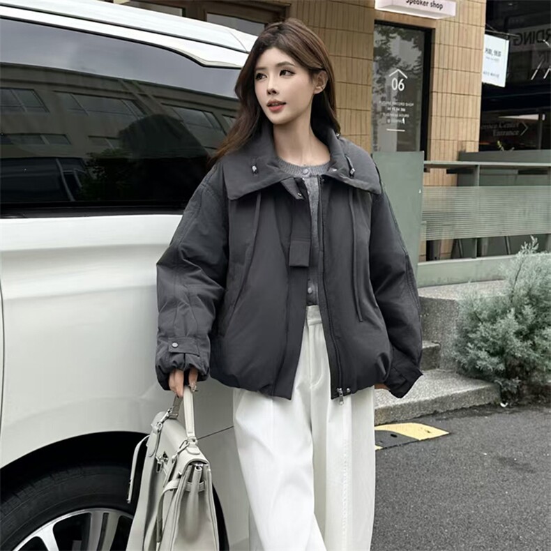 时尚立领短款羽绒服女2025冬新款小个子宽松显瘦保暖白鸭绒外套,女装羽绒服,琦鑫阁（原依鑫阁）