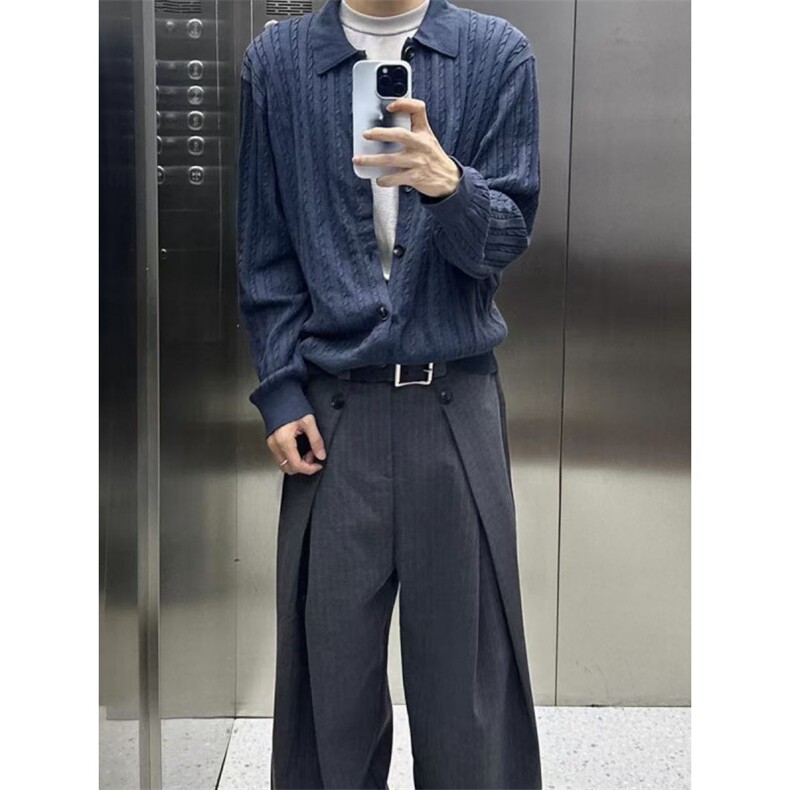 现货~6色老钱风秋冬条纹纽花休闲开衫毛衣MY2590批68图片