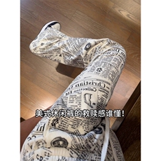 W11066-P40网图现货新款报纸满印灯芯绒裤子美式复古卫裤休闲裤，男装休闲裤，星座1608
