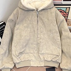 美式潮牌宽松连帽开衫加绒棉衣重磅男女廓形boxy版型运动休闲外套，男装棉衣，星座506A