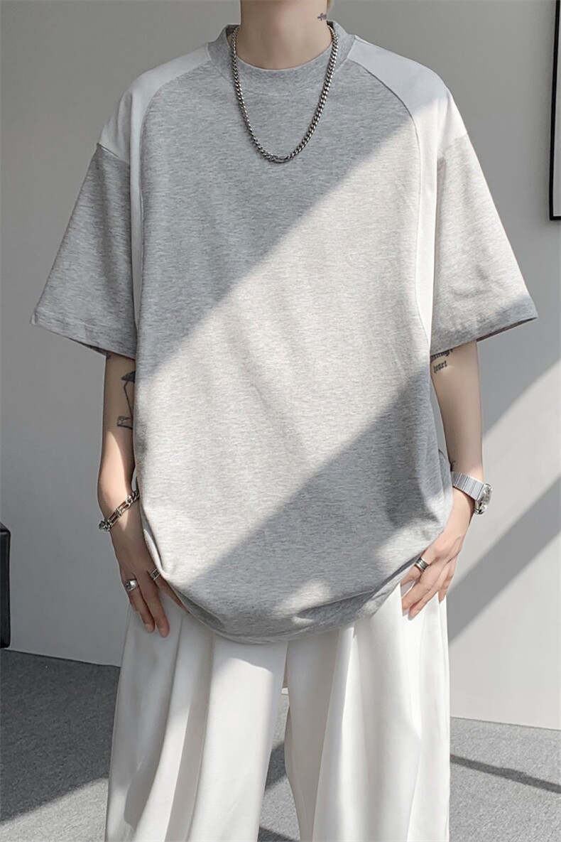 T10129-特批30控58曼巴棉撞色拼接短袖大码T恤夏季薄款垂感短袖,男装T恤,电商A059