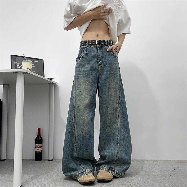 美式复古水洗做旧宽松弯刀牛仔裤男女潮牌廓形休闲裤NZ089-P48,男装牛仔裤,星座308B-2