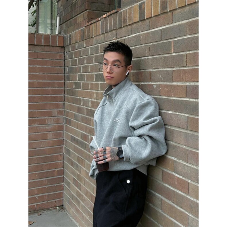 WY07-P68华棉垫肩美式卫衣宽松百搭运动上衣外套立领打底衫,男装卫衣,电商B327