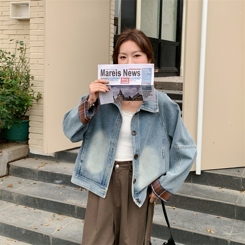 ins韩版可盐可甜减龄牛仔夹克上衣女春新款小个子休闲显瘦短外套,女装短外套,豆豆家
