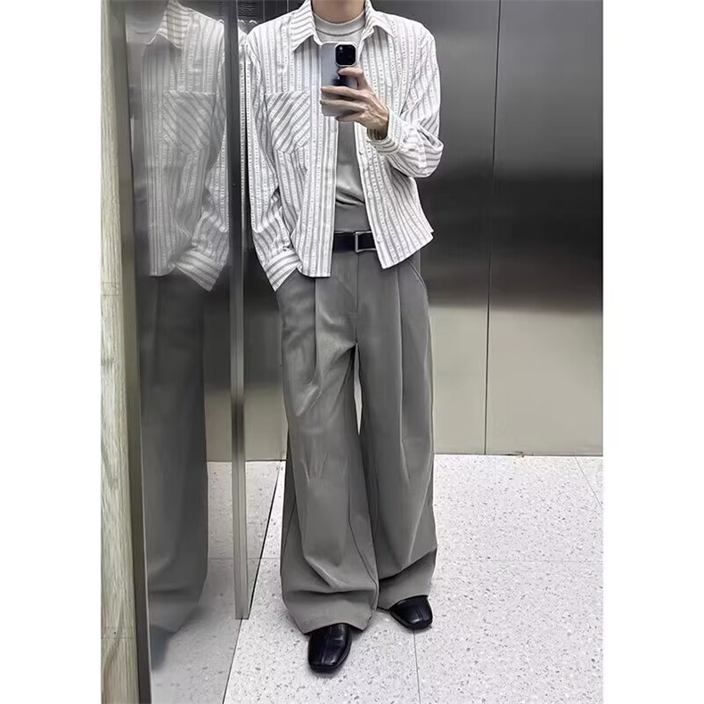 港风秋冬款男女竖条纹衬衫长袖衬衣外套cs591P40,男装衬衫,星座1013-1