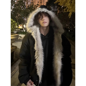 706-1-MY7273-P90特P现货冬季男士连帽座山雕毛领棉服外套