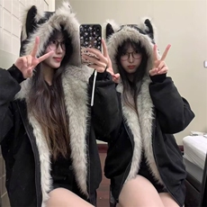 网图猫耳朵座山雕棉服男款冬季加绒加厚美式连帽外套MYR310-特P90，男装棉衣，星座1007（原301D）