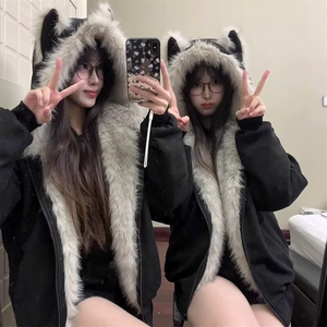 网图猫耳朵座山雕棉服男款冬季加绒加厚美式连帽外套MYR310-特P90图片
