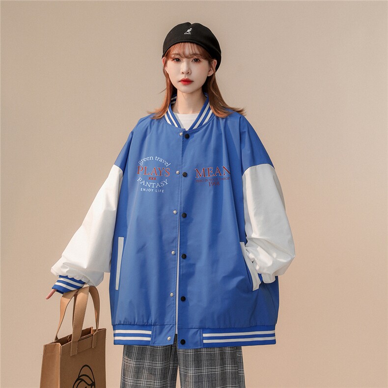 中性风2023秋季新款港风字母印花克莱因蓝棒球服外套G8021p65控88,男装夹克,A247A