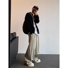 夏美式通勤垂感黑色弯刀西裤男女直筒宽松阔腿休闲长裤K6476-P46，男装西裤，星座412-3
