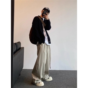 夏美式通勤垂感黑色弯刀西裤男女直筒宽松阔腿休闲长裤K6476-P46图片