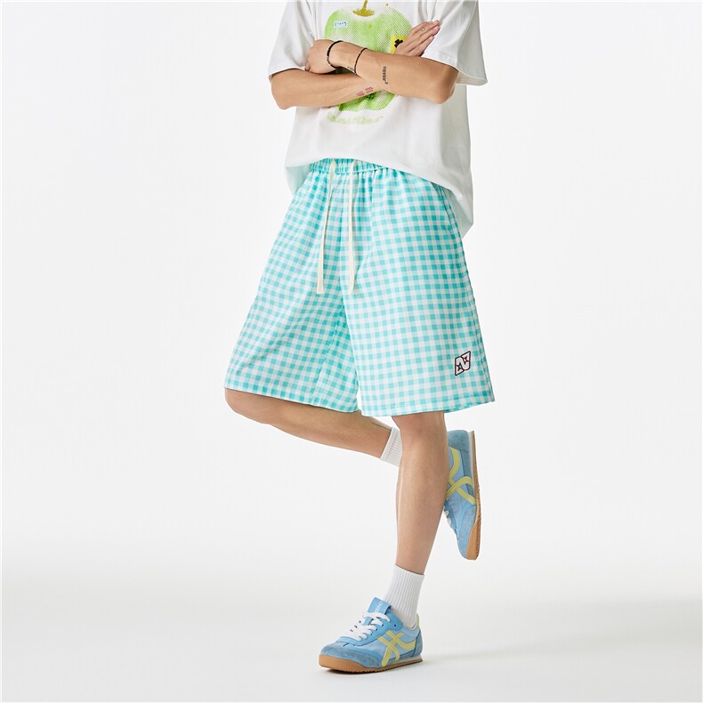 抖音品质夏季新款多巴胺格子冰丝宽松短裤B315-K25582-特p25控48,男装牛仔裤,电商B315