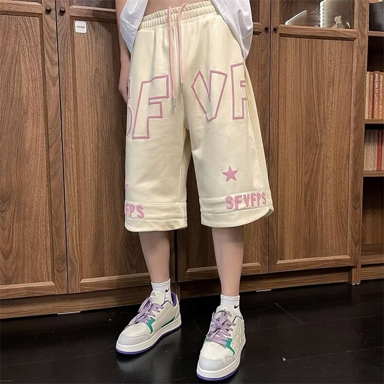 23夏季日系港风潮流短裤男炸街宽松运动直筒五分裤DK16-P32,男装休闲裤,星座1109-3