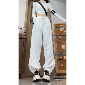 K6095/P45春装新款日系模特拉链开叉休闲裤男女宽松大码束脚裤子图片