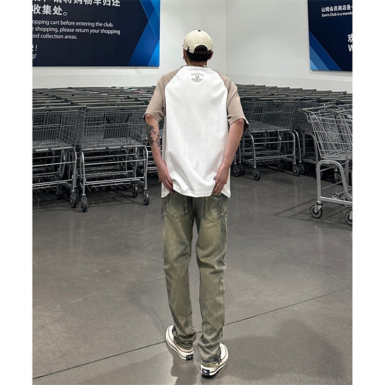 美式ins高街hiphop拉链直筒重工艺水洗牛仔裤货号K685P55图片