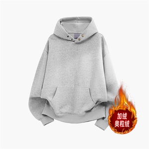 纯色重磅500克双排扣连帽卫衣宽加绒奥粒绒外套上衣RH5343JR-P57