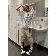 美式复古卡通少女球衣短袖T恤女宽松拼接V领休闲上衣夏TB116，男装T恤，星座1116A（原606A-3）