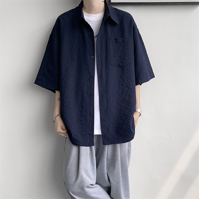 8XL-M泡泡纱盐缩肌理短袖衬衫男夏季冰丝外套防晒衬衣DC28011P36图片