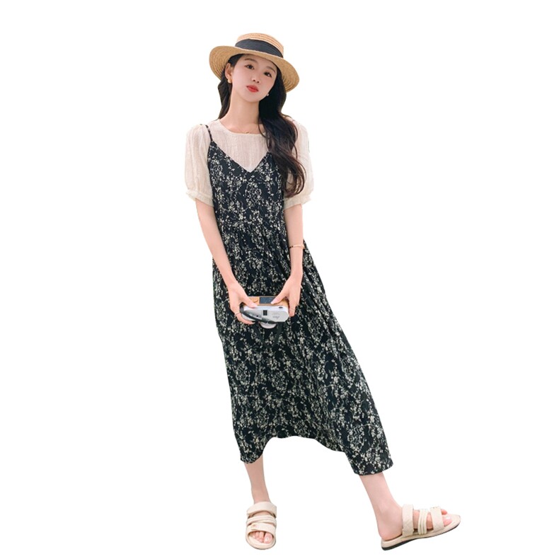 法式复古吊带连衣裙女夏季2025新款气质雪纺碎花长裙子,女装连衣裙,帛香坊